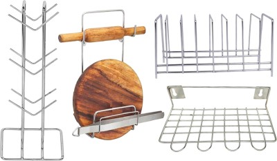 OC9 Utensil Kitchen Rack Steel stainless steel cup stand & chakla belan stand & plate stand & ladle stand