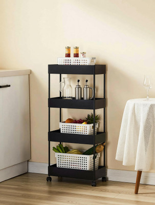 Quickmart Multipurpose 4 Layer Portable Modern Plastic Fruit & Vegetable Basket Fruits/Vegetables Kitchen Rack(Plastic, Steel)