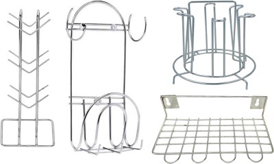 JISUN Utensil Kitchen Rack Steel Wall Mounted Ladle stand & glass stand & chakla belan stand & cup stand