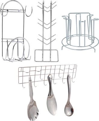 DreamBasket Utensil Kitchen Rack Steel Stainless Steel Cup Stand & Chakla Belan Stand & Glass Stand & Hook Rail