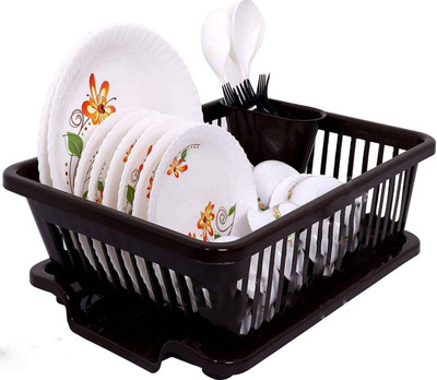 3 in 1 Large Sink Set Dish Rack Drainer Drying Rack Washing Basket(Brown) Dish Drainer Kitchen Rack(Plastic)