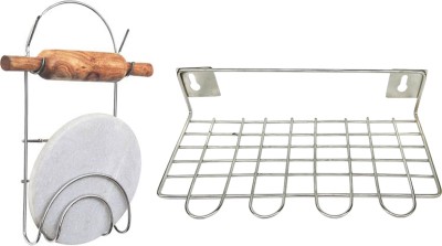 JISUN Utensil Kitchen Rack Steel Stainless Steel Chakla Belan Stand & Ladle Stand for Kitchen