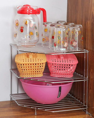 RT HOME KITCHEN Utensil Kitchen Rack Steel Stainless Steel 2 -Tier Kitchen Corner Rack, Storage Shelf Rack, Dish Rack