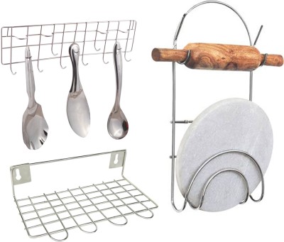 OC9 Utensil Kitchen Rack Steel Stainless Steel Hook Rail & Chakla Belan Stand & Ladle Stand