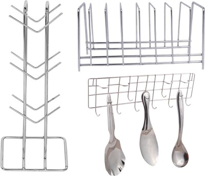 OC9 Utensil Kitchen Rack Steel Stainless Steel Cup Stand & Plate Stand & Hook Rail for Kitchen