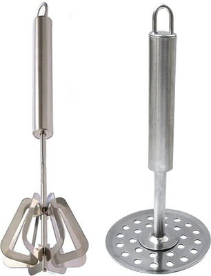 OC9 Stainless Steel Power Free Hand Blender / Mathani / Hand Mixi & Potato Masher / Vegetable Masher / Pav Bhaji Masher Kitchen Tool Set(Silver, Masher, Whisk)
