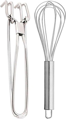 OC9 Stainless Steel Utility Pakkad & Whisk / Egg Whisk / Egg Beater For Kitchen Tool Set(Silver, Whisk, Tong)