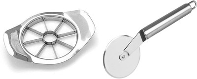 Analog Kitchenware Analog Kichenware StainlessSteel Pizza Cutter + 8 Grid Apple Cutter Set OF 2 Pic Kitchen Tool Set(Silver, Cutter, Peeler)