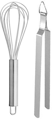 OC9 Stainless Roti Chimta & Egg Whisk / Egg Beater Kitchen Tool Set(Silver, Tong, Whisk)
