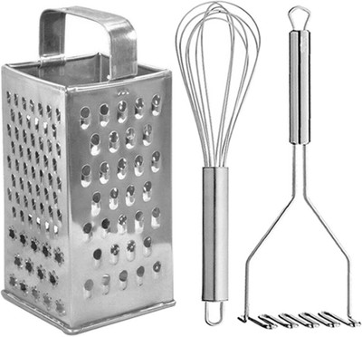 OC9 Stainless Steel Slicer and Grater & Egg Whisk / Egg Beater & Potato Masher For Kitchen Tool Set(Silver, Grater, Whisk, Masher)
