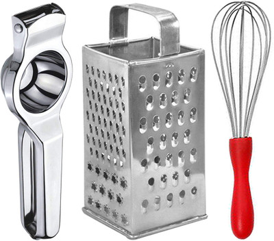 OC9 Stainless Steel Lemon Squeezer & Whisk & 4 in 1 Grater Kitchen Tool Set(Silver, Juicer, Whisk, Grater)