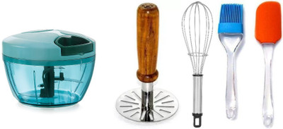 Combo Of 450 ML Chopper,StainlessSteel Whisk, Masher & Spatula Brush (Pack Of 5) Kitchen Tool Set(Multicolor)