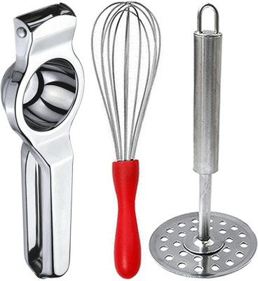 OC9 Stainless Steel Lemon Squeezer & Mathani & Egg Whisk/ Egg Beater Kitchen Tool Set(Silver, Juicer, Whisk, Blender)