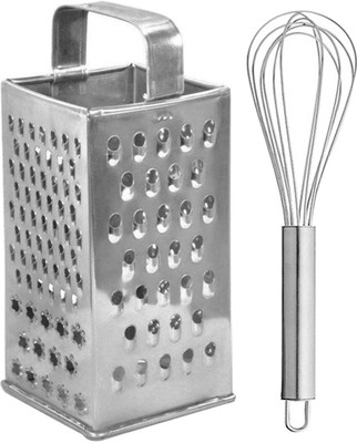 JISUN Stainless Steel 4 in 1 Slicer and Grater & Egg Whisk / Egg Beater For Kitchen Tool Set(Silver, Grater, Whisk)