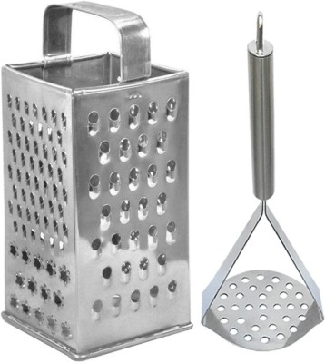 OC9 Stainless Steel Slicer and Grater & Potato Masher / Pav Bhaji Masher For Kitchen Tool Set(Silver, Grater, Masher)