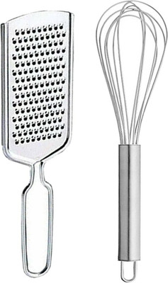 JISUN Stainless Steel egg/Whisker/Beater Whisk & Vegetables and Cheese Grater Kitchen Tool Set(Silver, Grater, Whisk)
