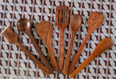RAG Solutions cooking and serving spoon set Brown Kitchen Tool Set of 7 (Brown) Kitchen Tool Set(Brown, Cooking Spoon)
