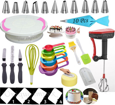 Unique Impex cake baking set combo + cake making materials combo set with blender Kitchen Tool Set(Multicolor, Baking Tools, Brush, Spatula)