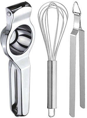 OC9 Stainless Steel Lemon Squeezer & Roti Chimta/ Utility Tong & Egg Whisk Kitchen Tool Set(Silver, Juicer, Whisk, Tong)