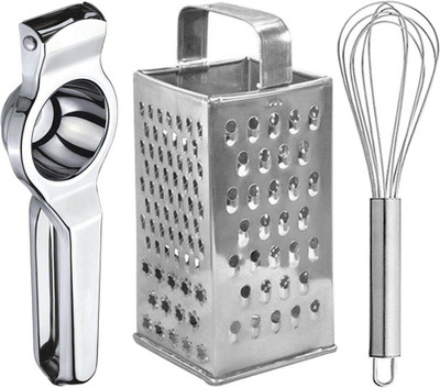 OC9 Stainless Steel Lemon Squeeze & 4 in 1 Grater & Whisk Kitchen Tool Set(Silver, Juicer, Whisk, Slicer)