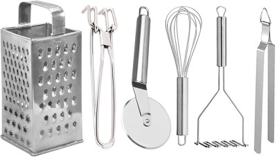 OC9 Slicer and Grater & Pakkad & Pizza Cutter & Whisk & Roti Chimta & Potato Masher Kitchen Tool Set(Silver, Grater, Tong, Cutter, Whisk, Masher)