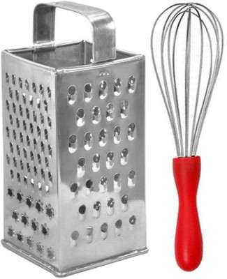 JISUN Stainless Steel 4 in 1 Slicer and Grater & Egg Whisk / Egg Beater For Kitchen Tool Set(Silver, Grater, Whisk)