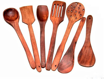 Natural Wooden ladles and Wooden Spoons | Heat Resistant & Durable (Set of 7) Sheesham Wooden Spatula, Ladle and Spoon | for Cooking in Non Stick Pan Kitchen Tool Set(MULTICOLOUR)