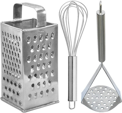 OC9 Stainless Steel Slicer and Grater & Egg Whisk / Egg Beater & Potato Masher For Kitchen Tool Set(Silver, Grater, Whisk, Masher)