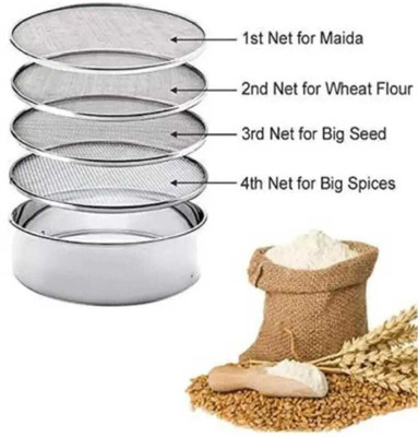 BAHURANI 4 Layer Stainless Strainer sieve set Sieve(Silver)