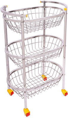 DHSVS Stainless Steel Oval Fruit & Vegetable Basket Trolley 360 Rotational Wheels Stainless Steel Kitchen Trolley(DIY(Do-It-Yourself))