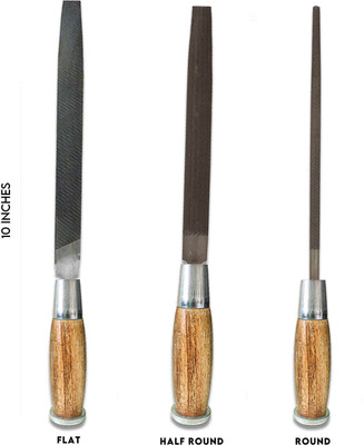 LXMI Wooden Handle Set of 3 File Flat, Half Round, Round 10 Inches Knife Sharpening Steel(Steel)