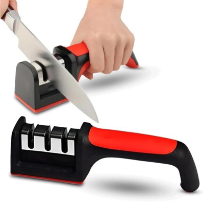 Shopeleven Manual Knife Sharpener 3 Stage Sharpening Tool Ceramic Knife and Steel Knives Knife Sharpening Steel(Plastic)