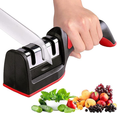 Shopeleven 3-Step Kitchen Knife Sharpener, Razor Sharp Blades, Non-Slip Base Knife Sharpening Steel(Plastic)