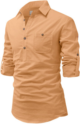 Vida Loca Men Solid Straight Kurta(Orange)