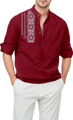 Fashion Marts Men Solid Straight Kurta(Maroon)