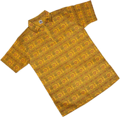 AXOLOTL Men Printed Straight Kurta(Yellow)