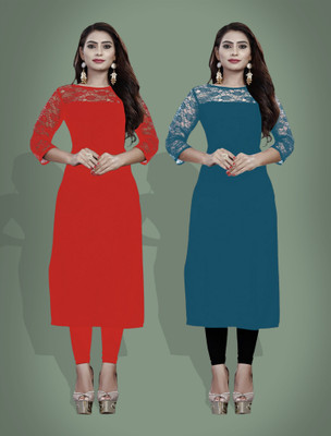 Maheshvi Women Solid Straight Kurta(Red)