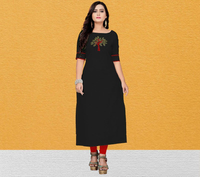 fentik.com Women Solid Straight Kurta(Black)