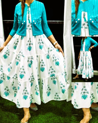 Windson Women Floral Print Anarkali Kurta(Blue, White)