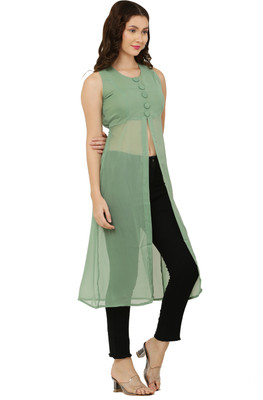 VESICLE Women Solid Frontslit Kurta(Light Green)