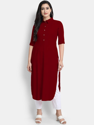 AMAR CREATION Women Solid A-line Kurta(Maroon)