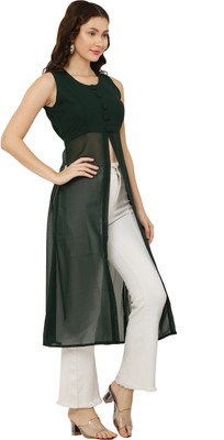 VESICLE Women Solid Frontslit Kurta(Dark Green)
