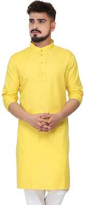 COCHICO ENTERPRISES Men Solid Straight Kurta(Yellow)