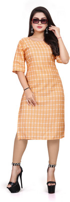 PAFASHION Women Printed A-line Kurta(Orange)