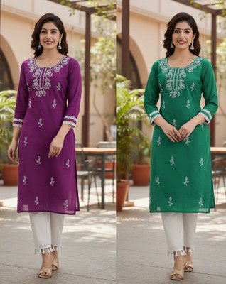 VIKSHI Women Chikan Embroidery Kurta(Multicolor)