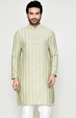 POLY2FAB Men Self Design Straight Kurta(Light Green)