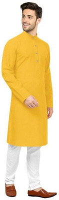 fashiology Men Solid Straight Kurta(Yellow)