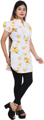 SEE FASHIONES Women Floral Print Cape Top Kurta(Yellow)