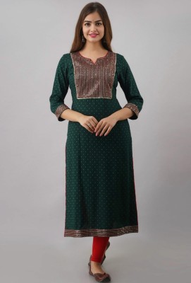 BHATRAS Women Embellished Straight Kurta(Green)