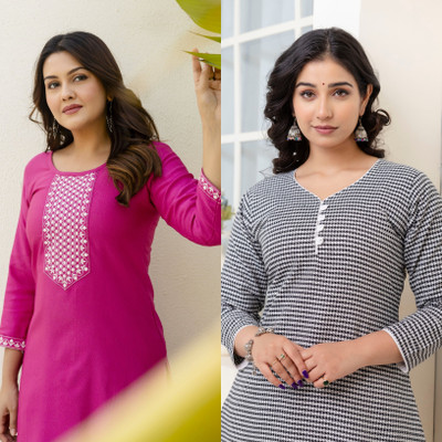 AUZAAI COLLECTION Women Self Design Straight Kurta(Multicolor)